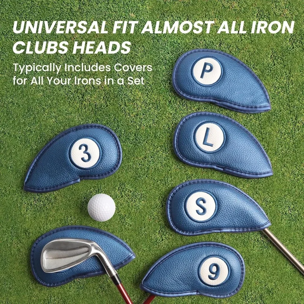 Finger Ten Magnetic Golf Iron Headcovers Set 11pc Blue PU Leather 3-9 P A S L